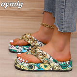 kamames size graffiti sandals outer wear2022new thick bottom beach sandals women's shoes women's herringbone sandals chain fashion