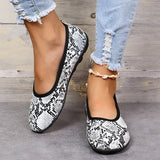 kamames New Ladies Loafers Fashion Women Shoes Retro Round Toe Snake Pattern Light Slip on Flat Casual Shoes Outdoor Walking Shoes
