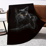 1pc Cute Black Cat With Yellow Eyes Soft Throw Blanket All Season Warm Blankets Lightweight Tufted Fuzzy Flannel Fleece Throws Blanket For Bed Sofa Couch For Halloween