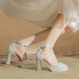 kamames kamames Thick Heel Waterproof Platform French High Heels With Hollow Not Tired Feet Breathable Wedding Shoes Bridesmaid Shoes Women's Shoes