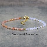 Stunning Rainbow Moonstone & Sunstone Beaded Bracelet - Handcrafted Gemstone Jewelry for Women, Featuring Natural Moonstone & Sunstone Gemstones, Adjustable Clasp, and Elegant Design - Perfect for Everyday Wear or as a Gift