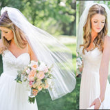 kamames One Layer Short Wedding Veil Cut Edge Tulle Cheap Bridal Veil With Comb Simple Ivory White Bride Veils Wedding Accessories