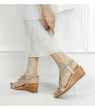 kamames Summer Women Sandals Wedges Casual T-Strap Gladiator Sandals Fashion Bling Gold Silver Knitted Beach Flat Shoes Women
