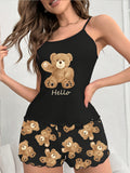 Cute Backless Teddy Bear Pajama Set - Frilly Trim & Elastic Shorts - Comfy Sleepwear for Women