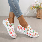 kamames Pea Shoes Women's Christmas Printed Shoes 2023 Autumn And Winter New Women's Shoes With Round Heads