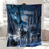 1PC Fashion Fantasy Wild Animal Snow Wolf Flannel Blanket Throw Blanket, Warm Cozy Soft Blanket For Couch Bed Sofa Office Camping