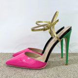 kamames Rose Women Pointed end Slingback Sandals 10cm High Heel Stiletto Ladies Jelly 12cm Party Shoes Pink Black LX019 Roviciya