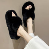 kamames Slippers Women's Outer Shoes Spring New White Wool Slippers Autumn High Heels Thick Soles Raised Cotton Slippers Summer Fluffy Shoes