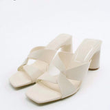 kamames ZARZ Summer Sandals Women 2022 Luxury Brand New Cross Leather Fashion Square Toe High Heel Muller Sandals Slippers Woman Shoes