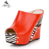 kamames Sgesvier 2022 Black White Stripe Summer Style Sexy Sandals Women's Wedges Slippers High Platform Heels for Shoes Woman B358