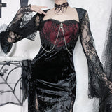 kamames Lace Spliced Cross Dress, Dark Style, Sexy Slimming, Hip Split Dress