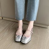 kamames Square Heels, Silver Bow, Mary Jane Shoes, Spring And Autumn, New Colors, Gentle Daily Shoes.