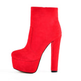 kamames Onlymaker Women's Round Heel High Heel Platform Ankel Boots Block Chunky Heels Wedding Party Shoes Large Size Fashion Booties
