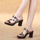 kamames Summer Ladies Sandals High Heel Platform Slippers Fashion Bright Leather Comfortable Open Toe Casual Shoes