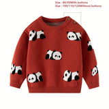 Baby's Adorable Panda Jacquard Sweater, Comfy Cotton Knitted Long Sleeve Top, Toddler & Infant Boy's Clothing For Fall Winter