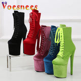 kamames Autumn And Winter Fashion Pole Dance Show Shoes 20CM Hate Sky High Flock Mid-Calf Boots Women Sexy Platform Zipper High Heels