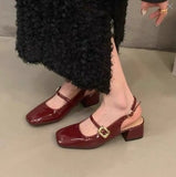 kamames kamames Silver Mary Jane Shoes Women's Shoes 2024 New Summer Temperament Thick Heel Square Head Shallow One Word With Single Shoes