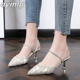 kamames Baotou Back Empty Women's High Heel Sandals and Slippers 2022 Summer New Ladies Fashion Pointed Toe Women's Shoes