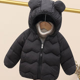 Baby Boys Warm Padded Jacket, Kids Cute Hooded Zip Up Coat With Ears For Winter/fall