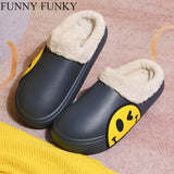 FUNNY FUNKY 2021 Winter Women's Shoes EVA Faux Fur Non-slip Sole Fleece Sock Smiley Face Slipper Shoes For Women Couple Sandals