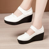 kamames Slope Heel Single Shoes Women's 2023 Thick Bottom Waterproof Platform Soft Soles Red Large Size 43 Middle-Aged Mother Shoes