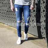 2025 's new wish 2025 ripped men's tight jeans white worn pants 1091