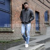 2025 's new wish 2025 ripped men's tight jeans white worn pants 1091