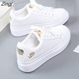 kamames Women Casual Shoes New Spring Women Shoes Fashion Embroidered White Sneakers Breathable Flower Lace-Up Women Sneakers