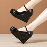 kamames Heel High Heel Buckle Spring Single Shoes 2023 New Thick-Soled Waterproof Platform Walking Shoes Lacquered Leather Shallow-Mouth Work Shoes