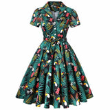 kamames Bird Print Summer 2022 Women Vintage Dress Beach Green Retro Pin UP Casual Party Robe Rockabilly 60s Swing Sundress