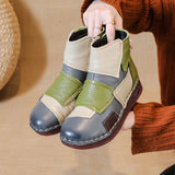 kamames Head Layer Cowhide Flat Bottom Recreational Women's Boots National Wind Color Leather Short Boots Warm Comfortable Cotton Shoes