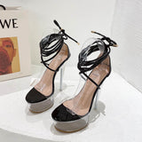 kamames Catwalk Waterproof Platform Wide Foot Fat Foot Women's Shoes Strapped Summer Transparent Large-Size Women's High Heels