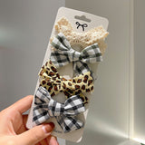 4 Pcs/set Cotton Linen Leopard Print Hair Bows With Clip For Girls Plaid Hair Clips Barrettes Hairpins Headwear Hair Accessories