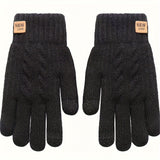 Simple Twist Knit Gloves Thickened Soft Velvet Lined Warm Touchscreen Gloves Autumn Winter Solid Color Coldproof Split Finger Gloves