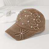 Stylish Women's Summer Sunshade Baseball Cap - Handmade Rhinestones, Knitted Checkered Design, Mesh Breathable, Versatile, Fashionable, and Protective - Perfect for Outdoor Activities