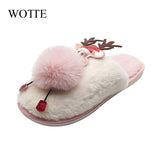 Christmas Women Slippers Female Short Plush Indoor Cotton Shoes Ladies Warm Non-Slip Animal Prints Cartoon Women's Footwear