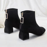 kamames kamames Autumn Winter New Frosted Thick Heel Skinny Ankle Boots Women's Shoes