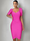 kamames Pink Bandage Dress 2022 Women Bandage Dress Bodycon Elegant Sexy Short Sleeve Evening Party Dress Evening Club Outfits