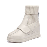 kamames Boots Leather With Plush Wool Bobbin Rice White Thick Soles Women's Cotton Shoes Raised Short Boots Flat Heels Women's Boots