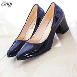kamames New Women Pumps Black High heels 6cm Lady Patent leather Thick with Autumn Pointed Single Shoes Female Sandals Big 33-41