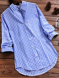 Plus Size Womens Lapel Collar Plaid Gingham Print Casual Long Sleeve Shirt - Soft Non-Stretch Polyester Fabric, Woven Construction, Perfect for Spring and Fall Seasons