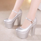kamames Catwalk Model Catwalk Shoes Female Super High Heels 15Cm Thick Heel Waterproof Platform Round Head Nightclub Single Shoe Girl