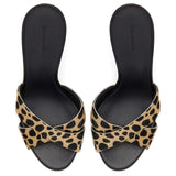 kamames Ladies High-Heeled Single Shoes Large Size Horse Hair Leopard Pattern Slippers Exposed Toe Dew Heel E-Commerce