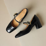 kamames 2024 New Silver Square-Headed Mary Jane Shoes With Thick Heels And Single Shoes With Shallow Mouth Buckle High-Heeled Shoes