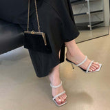 kamames kamames Slippers Women's 2024 Summer New Style Square Head Diamond Shoes Fashion Trend To Wear One-Word Slippers