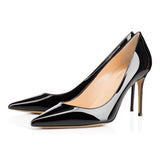 kamames Pointed Black Riveted High Heels Ladies White Apricot Lacquered Leather Wedding Shoes