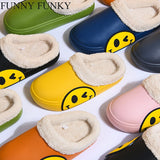 FUNNY FUNKY 2021 Winter Women's Shoes EVA Faux Fur Non-slip Sole Fleece Sock Smiley Face Slipper Shoes For Women Couple Sandals