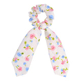 Korean Bow Long Ribbon Hair Scrunchie Chiffon Floral Print Sweet Elastic Hair Band Ponytail Hair Scarf Hair Tie Hair Accessories