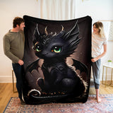 1pc, Flannel Digital Simple Little Black Dragon Pattern Printed Blanket Shawl Blanket Nap Throw Blanket Soft Skin-friendly Casual Sofa Blanket, Throw Blanket, Lunch Break Blanket, One Blanket Multi-purpose