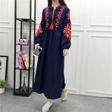 kamames kamames And Autumn New National Wind Heavy Industry Embroidery With Cotton And Linen Embroidered Skirt Loose A Word Lantern Long-Sleeved Dress